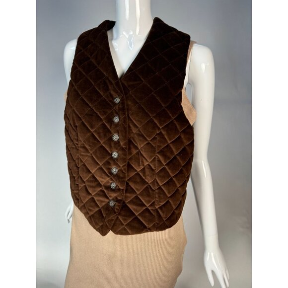 Vintage Brown Quilted Velvet Button-Up Vest Womens - Picture 10 of 16